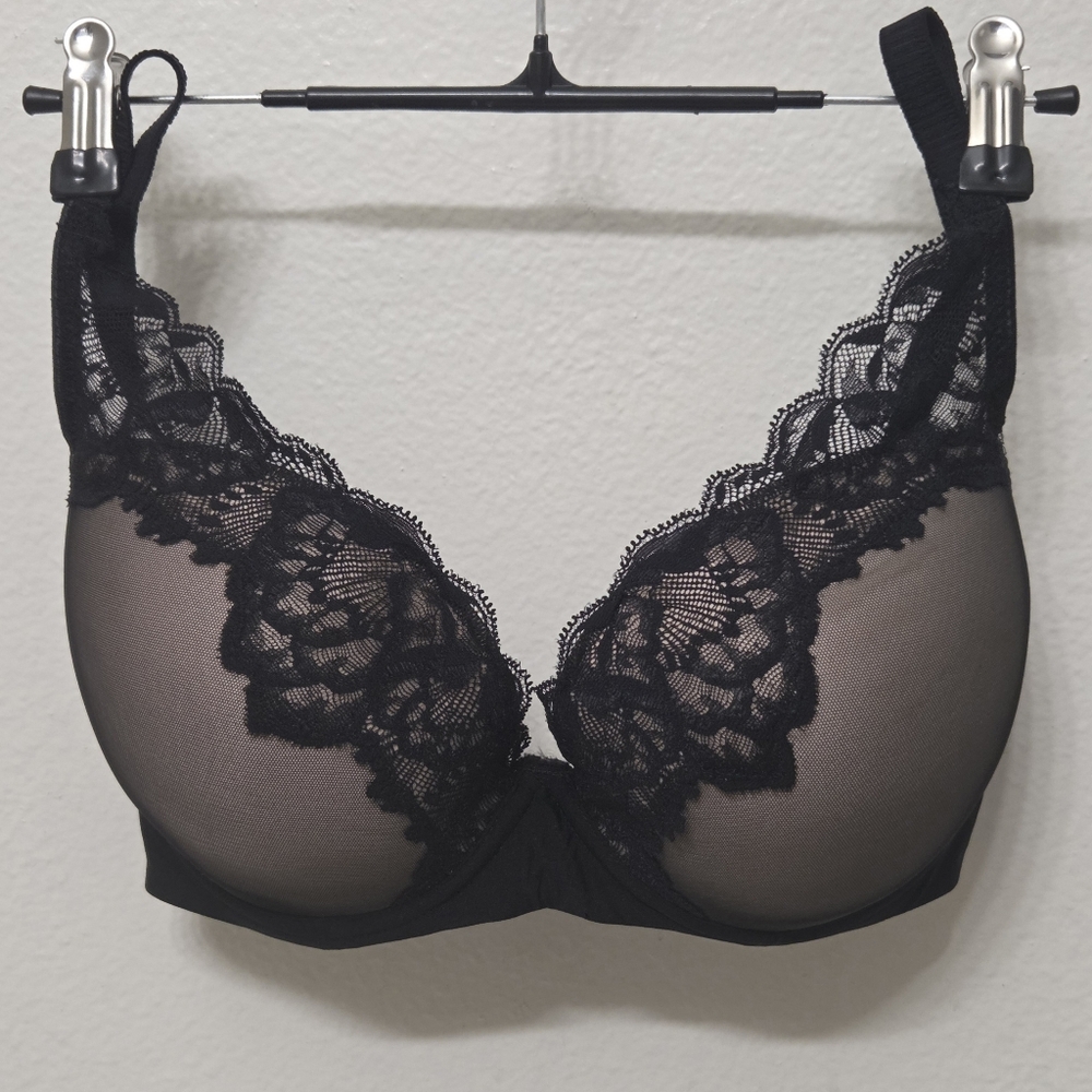 Chantelle Black Lace Mesh T-shirt Bra Orangerie C67620 34DDD